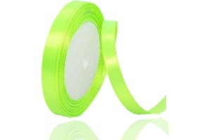 ALOHOVME Ruban Satin Vert Néon 10mm, 23 mètres Rubans de Tissu Couture Ruban Cadeau pour Décoration de Mariage, Emballage cadeau, Bouquet de fleurs, Artisanat DIY, Décoration gâteau d'anniversaire et Noël