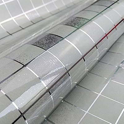 DooXoo Faux Tile Mosaic Aluminum Foil Self-adhensive Anti Oil Wallpaper 45x200cm for Kitchen Tile Backsplash Decorative Ceramic Tile