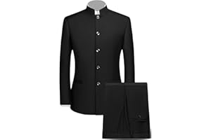 JESHIFANGJIUSU Costume Tunique Chinoise 2 Pièces pour Hommes Ensemble Blazer à Col Mandarin Ensemble Pantalon Veste Boutonnée Robe de Marié Uniforme Traditionnelle