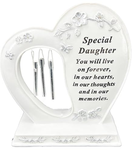 Targa Commemorativa Angraves Per Figlia, A Forma Di Cuore Con Fiore E Diamante, Con Versi, 18x13x7,5 Cm, Per Esterno