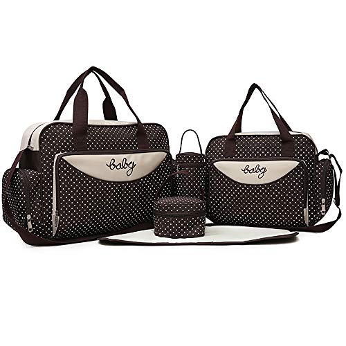 Preisvergleich Produktbild 5 Teiliges Babytasche Set Wickeltaschen – Baby Wickeltaschen Casual Messenger Bag Umhängetasche Schultertasche Mutter-Kind-Tasche Mama Handtasche-Kaffee