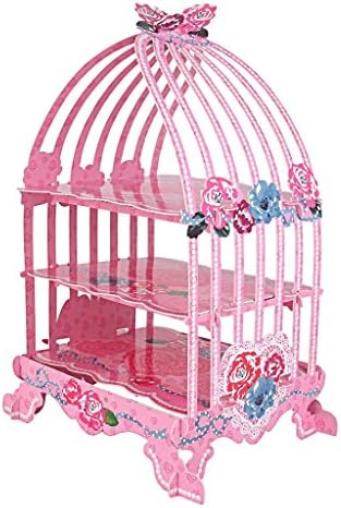 ZCSMg 3-Tier Birdcage Shaped Cardboard Cupcake Display Stand for Wedding Party Supplies(Pink Rose)