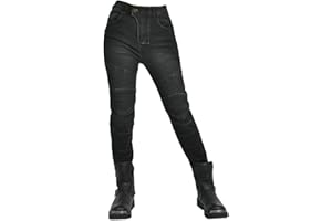 HOMDECR Jeans Da Moto Da Donna Pantaloni Da Motociclista In Denim Impermeabili Protezione Impermeabile Pantaloni Da Moto Da Ciclismo Jeans Da Motociclista Elasticizzati Con 4 Protezioni (Nero,XS)