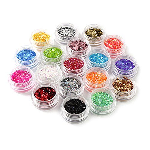 More Care 18 Colors Nail Art Glitter Set Big Hexagon Sequins Decoration for Gel Polish