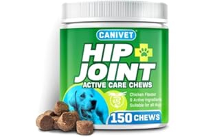 CANIVET Hip & Joint Care for Dogs | 150 Chews | Inc. Green Lipped Mussel, Glucosamine, Chondroitin, Hemp Oil, MSM, Hyaluronic Acid, Manganese & Vitamins. Chicken Flavour Joint Supplements for Dogs.