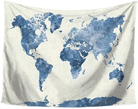 Daaimi Wall Tapestry World Map Pattern Hanging Decoration Multifunctional Beach Sheet Blanket Bedspread for Bedroom White