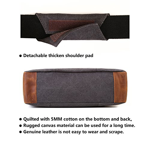 ECOSUSI Vintage Canvas Leder Aktentasche Umh  ngetasche Passt f  r Max 15 6  Laptop - Steckschnalle