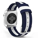 MoKo Armband für Apple Watch Series 4/3 / 2/1 38mm, Nylon Strick Replacement Uhrenarmband Sportarmband Band Erstatzband mit Schließe für Apple Watch Nike+ 38mm 2017, Blau/Weiß