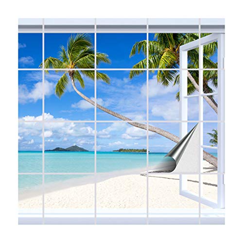 FoLIESEN Fliesenaufkleber für Bad und Küche | Fliesenposter Sandstrand | Fliesengröße 15x15 cm | Fliesenbild 24 TLG. - 90x60 cm (LxB)