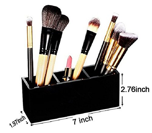 Lmeison Make-up Kosmetik 3 Slots Make-up Organizer Acryl Bürsten Aufbewahrung 17.8 X 7 X 5.2 cm (schwarz） - 3