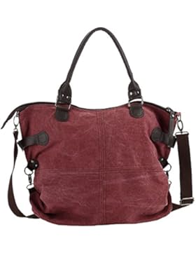 DoubleMay Damen Vintage Handtasche Mädchen Canvas Schultertasche Groß Umhängetasche Shopper für Outdoor Freizeit...