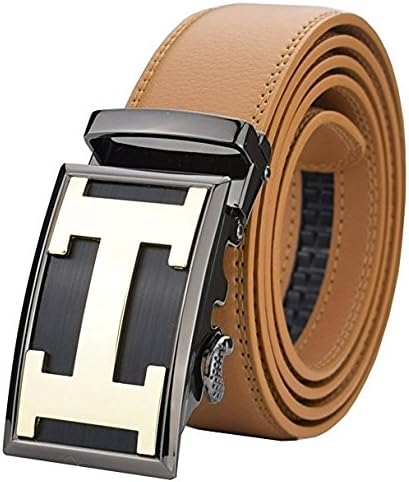 QISHI YUHUA PD Mens Casual Business Leather Belts Blue Ratchet Belts(117-06,S)