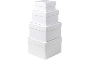 Briful Gift Box with Lid Square Paper Jewelry Gift Boxes Small Storage Box, Set of 4 Assorted Sizes, Suitable for Gifts, Bridesmaids, Crafting, Toys, Gift Packaging Box - White