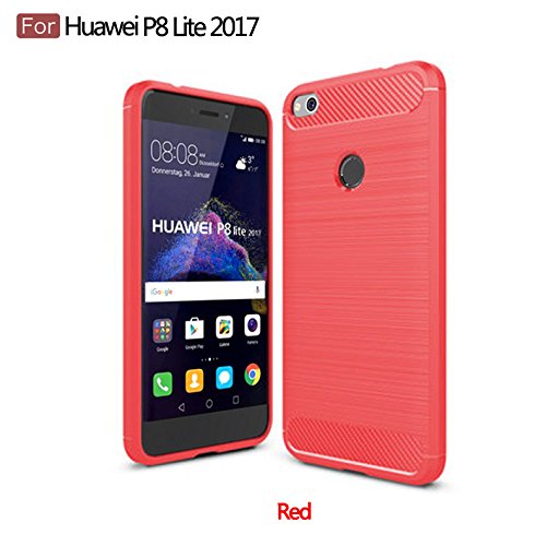 COOSA Funda para Huawei P8 Lite  2017   suave silicio de amortiguaci  n de lujo de la caja cepillada de lujo con textura cubierta de protecci  n de dise  o de fibra de carbono Case caso para Huawei P8 Lite  2017  5 2  Smartphone  para Huawei P8 Lite  2017   rojo 