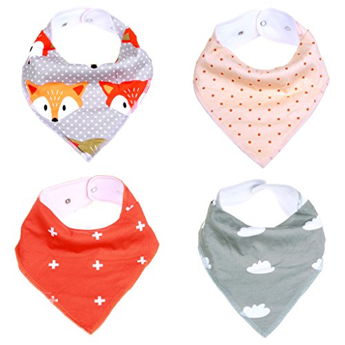 Baby Unisex Bandana Drool Bibs , ivencase Cute Pattern Absorbent Cotton Cute Baby Gift Sets Feeder Bib for Boys & Girls (4-Pack Set)
