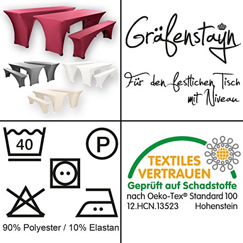 Gräfenstayn Stretch Biertischhusse Leopold 3er Set für Bierzeltgarnitur -70cm oder 50cm Tischbreite- Bierbankhussen (50 x 220 cm, Anthrazit) - 7