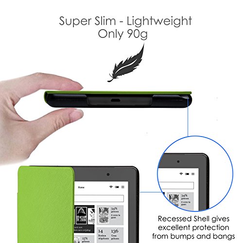 Forefront Cases Kobo Aura Edition 2  Modelo 2016  Funda Carcasa Stand Smart Case Cover     Ultra Delgado Ligera y Protecci  n Completa del Dispositivo con Funci  n Auto Sue  o   Estela   L  piz   ptico y Protector de Pantalla  VERDE 