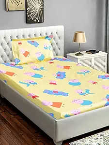 Slumber 100% Cotton 300 TC Printed Single Bed Designer Bedsheet for Kids with One Pillow Cover, Yellow