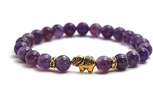 Elefant Armband mit echten 8mm Naturstein Perlen und Kristall Highlights mit Echtheitszertifikat - Rosenquarz Armband, Amethyst Armband, Bergkristall Armband, Turmalin Armband, Tigerauge Armband