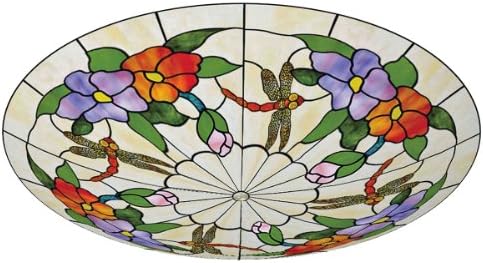 Tiffany Multi Floral Dragonfly Stained Glass Ceiling Light Shade Uplighter - Orange/Purple