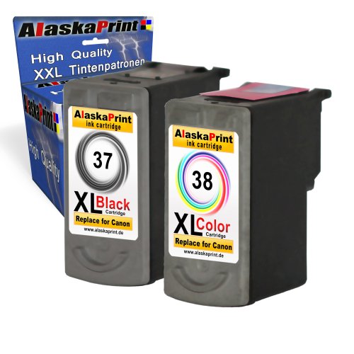 Premium 2er Set Kompatible Druckerpatronen Als Ersatz für Canon PG-37 XL + CL-38 XL für PIXMA MP140 MP190 MP210 MP220 MP470 IP2500 IP1800 IP1900 MX300 IP2600 IP2580 MP160 MX310 MP150 MP170 (Schwarz , Farbig) 1xPG-37+1xCL-38-Canon