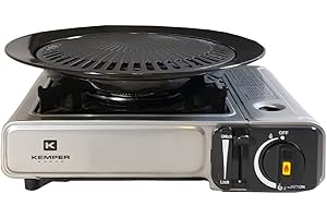 KEMPER - Barbacoa Parrilla 2 en 1 Hornillo de gas piezoeléctrico 2200 W + Placa Grill Camping