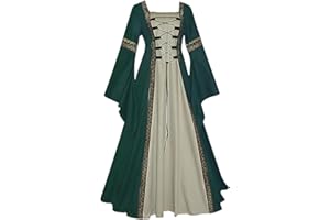 Feynman Medieval Costume Women - Retro Medieval Dress Gothic Palace Ladies Trumpet Sleeves Party Renaissance Costume