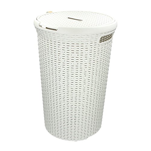Curver Wäschebox 48L Ø 40x61cm Wäschekorb Wäschebehälter Wäschesammler Korb Rattanstil rund