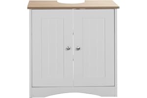 TAD TIMBER ART DESIGN UK Timber Art Design UK Bathroom Sink Cabinet Bathroom Storage Cabinet Floor Under Basin with 2 Internal Shelves Freestanding Vanity Storage Cupboard Organiser Furniture, White and Oak (60 x 60 x 30 cm)