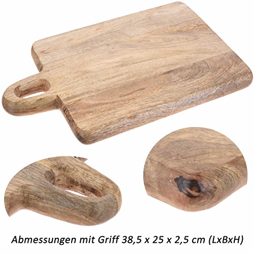 LS Design Holz Schneidebrett Tranchierbrett Mangoholz Griff Schneidbrett Massiv Brotschneidbrett - 3