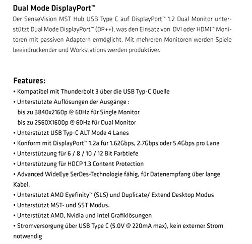 Club 3D CSV-1545 Sense Vision „MST“ Hub USB Type C auf Display Port 1.2 Dual Monitor schwarz - 6