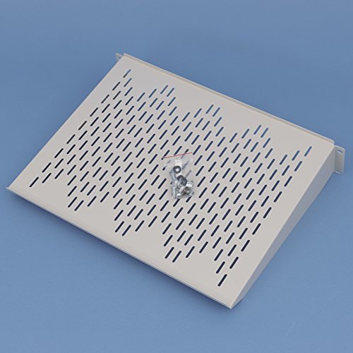 19″ Fachboden 2 HE für Netzwerkschrank 350mm tief, bis 16kg RAL 7035 Lochblech - 4