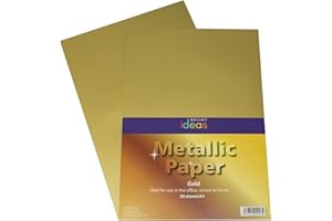Bright Ideas Metallic Paper - Gold. Sheet Size: A4. 29.7cm x 21cm, Pack of 20. 135gsm Stationery Paper for Arts and Crafts, Ideal for Schools, Home Crafting and Kids Scrapbooking. BI0002.