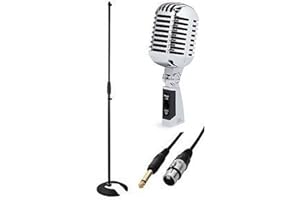 Simply Sound Stagg SDMP40CR Retro Vintage Style Silver Microphone inc Stand + Cable for Singer Vocalist