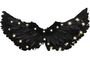 YeahBoom Engelsflügel Schwarz,Engel Kostüm Damen mit Heiligenschein,Engel Flügel,Kostüm Engel,Schwarz Flügel Mädchen,Engelsflügel Deko,Federflügel Engel,Engels Flügel Kostüm…