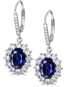 MASOP Saphir Ohrhänger 925 Sterling Silber Klappbügel Ohrringe Oval Blau Zirkonia CZ