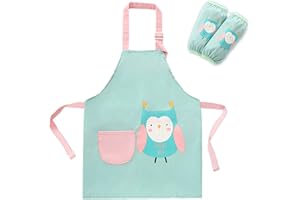 SUNNEKO delantal niño,delantal niña cocina 8 a 12 años delantal y gorro para niños Impermeable Infantil con Bolsillos para Niños Niñas Ajustable de Artista Chef Cocina Hornear Pintura Artesanía