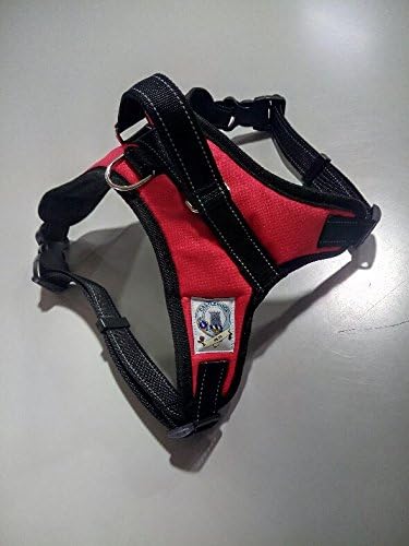 High Quality Dog Walking/Training Harness in Durable Oxford 600d Material. Anti Pull, Non Slip, Padded with Reflective Stitching and a Close Control Handle to the rear of the neck. (Medium, Red)