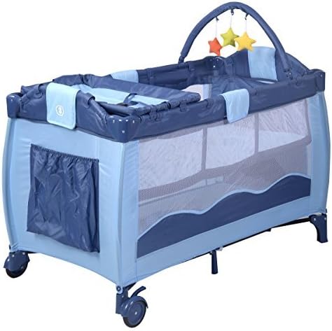 New Blue Baby Crib Playpen Playard Pack Travel Infant Bassinet Bed Foldable by Aor Hybeauty