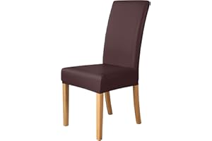 iEventStar PU Faux Leather Waterproof Stretch Dining Chair Cover Chair Protect Slipcover (Brown, 4)