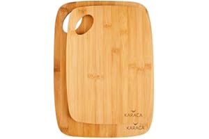 Karaca Karya - Set di 2 taglieri in bambù, taglieri da cucina, in legno, con manico, pratici e facili da pulire, per la cucina