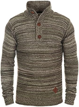 Solid Madden Men's Jumper Knit Pullover Button Border Funnel Neck Made 100% Cotton