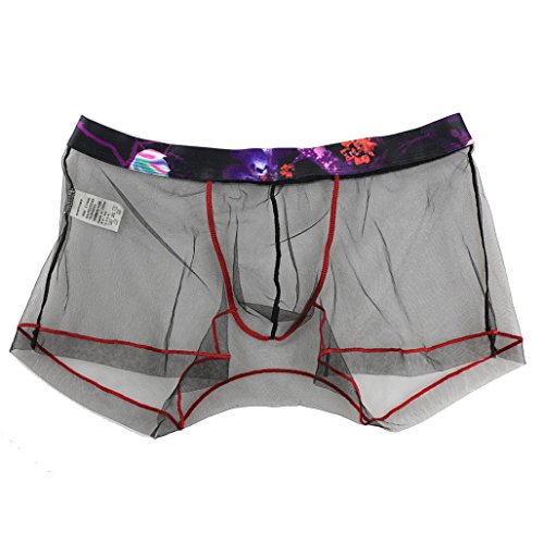 Boxer pour Homme, Lenfesh sous-vêtements Transparents de Maille d'hommes avec la caleçon Molle de Poche (L, Noir)