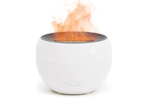 SALKING Difusor de Aceites Esenciales con Luz de Llama, Humidificador de Aromas de Diseño Compacto 150ml, Función de Apagado Automático sin Agua, Bajo Nivel de Ruido, para Hogar y Oficina,Blanco