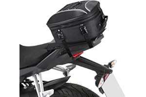 KEMIMOTO - Bolsa de sillín para motocicleta, bolsa trasera de doble uso con funda impermeable, bolsa de casco extensible de 22 a 34 L, mochila de almacenamiento para equipaje con 6 correas