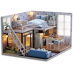 CuteBee miniature avec des meubles de maison de poupée, kit diy Dollhouse en bois ainsi que la poussière et le mouvement de la musique, 1:24 salle créative pour l'idée cadeau Saint Valentin