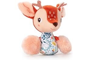 Lilliputiens - Mini hochet Stella le faon - Jouet d’éveil sensoriel pour bébé - Stimule la vue, l’ouïe et la motricité - Idéal dès la naissance - Peluche douce et amusante à découvrir - 83479