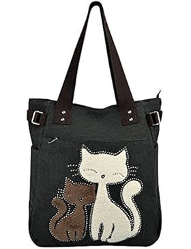 Vbiger Frauen Schultertasche Segeltuch Tasche Niedliche Katzen Tasche Damen Schopper Ideal Geschenk für Damen