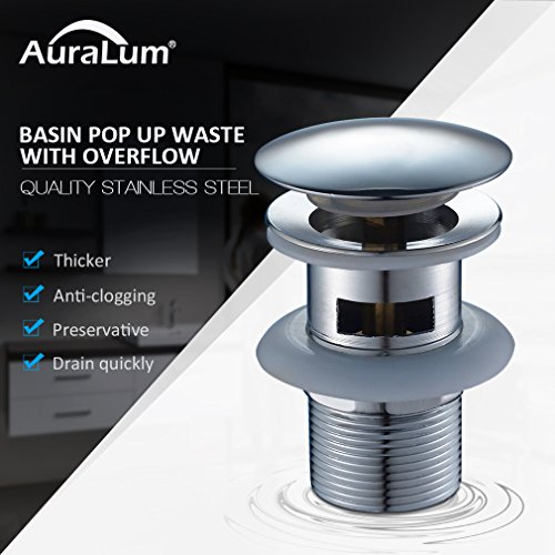 Preisvergleich Produktbild Auralum Ablaufgarnitur mit Überlauf Pop Up Ventil Ablaufventil für Waschbecken Waschtisch Spültisch Edelstahl