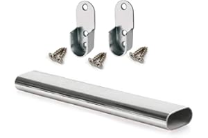 REJS Oval Rail Wardrobe Polished Chrome Hanging Tube Cut to Size + END SUPPORTS and SCREWS (500mm (0.5m) ~19.7″)